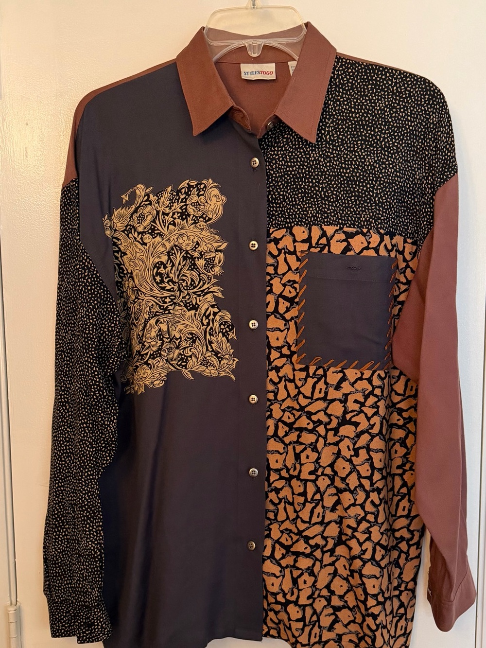 Vintage StylesToGo Patchwork Top Sz Med Long Sleeve Button Down